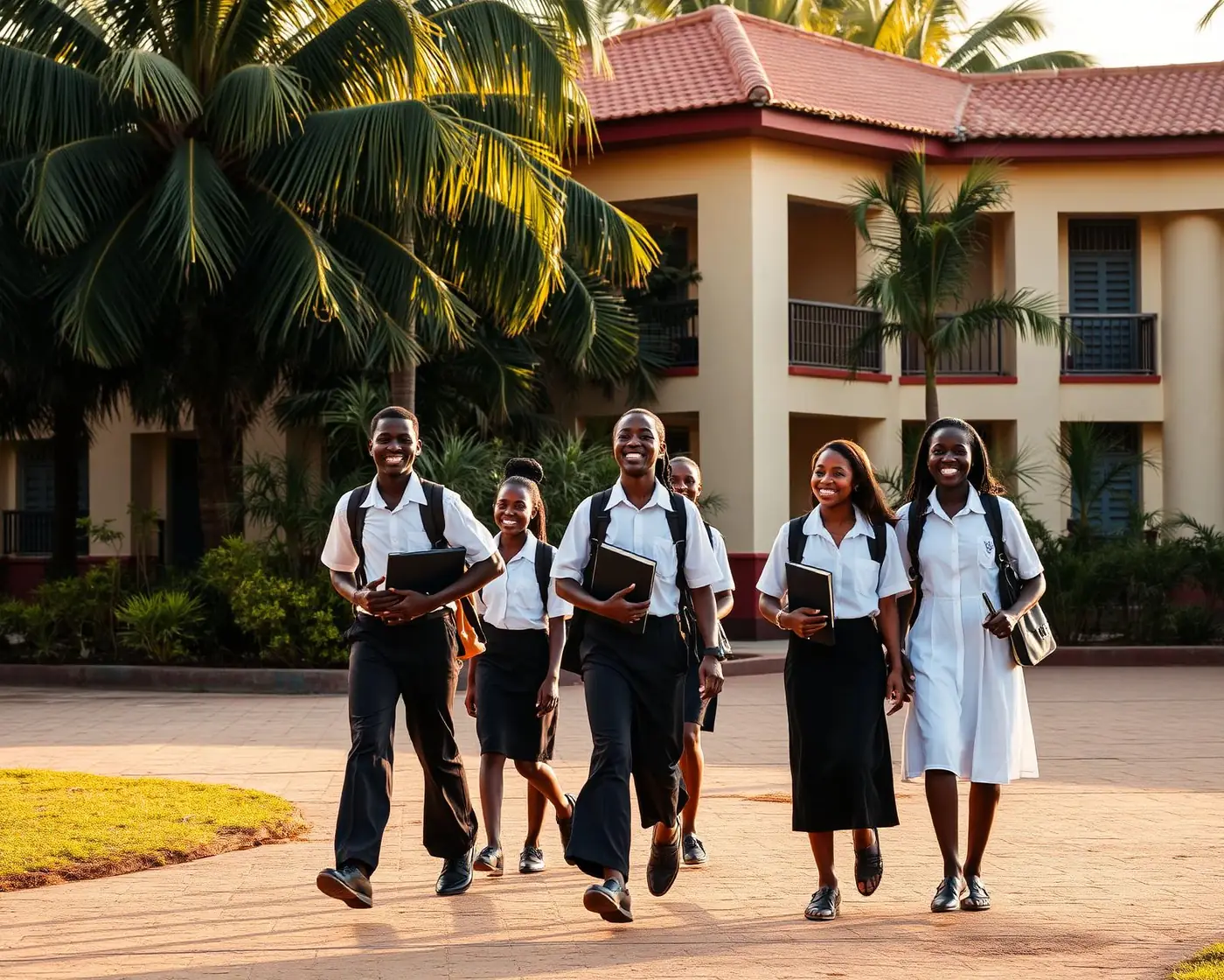 Alunos moçambicanos em uniforme escolar em Maputo